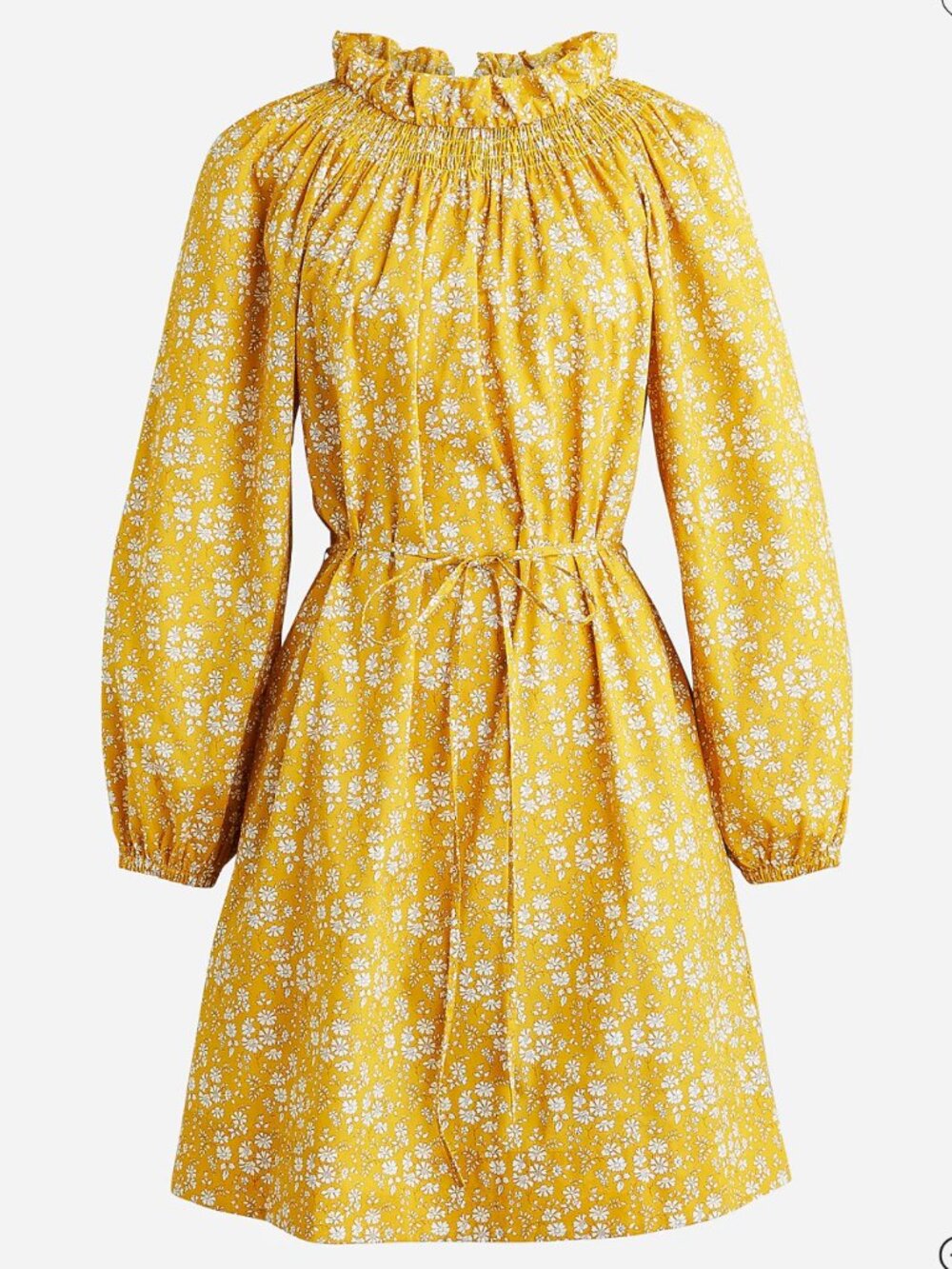 J. Crew Ruffleneck Puff-Sleeve Dress in Liberty Fabric Size XL